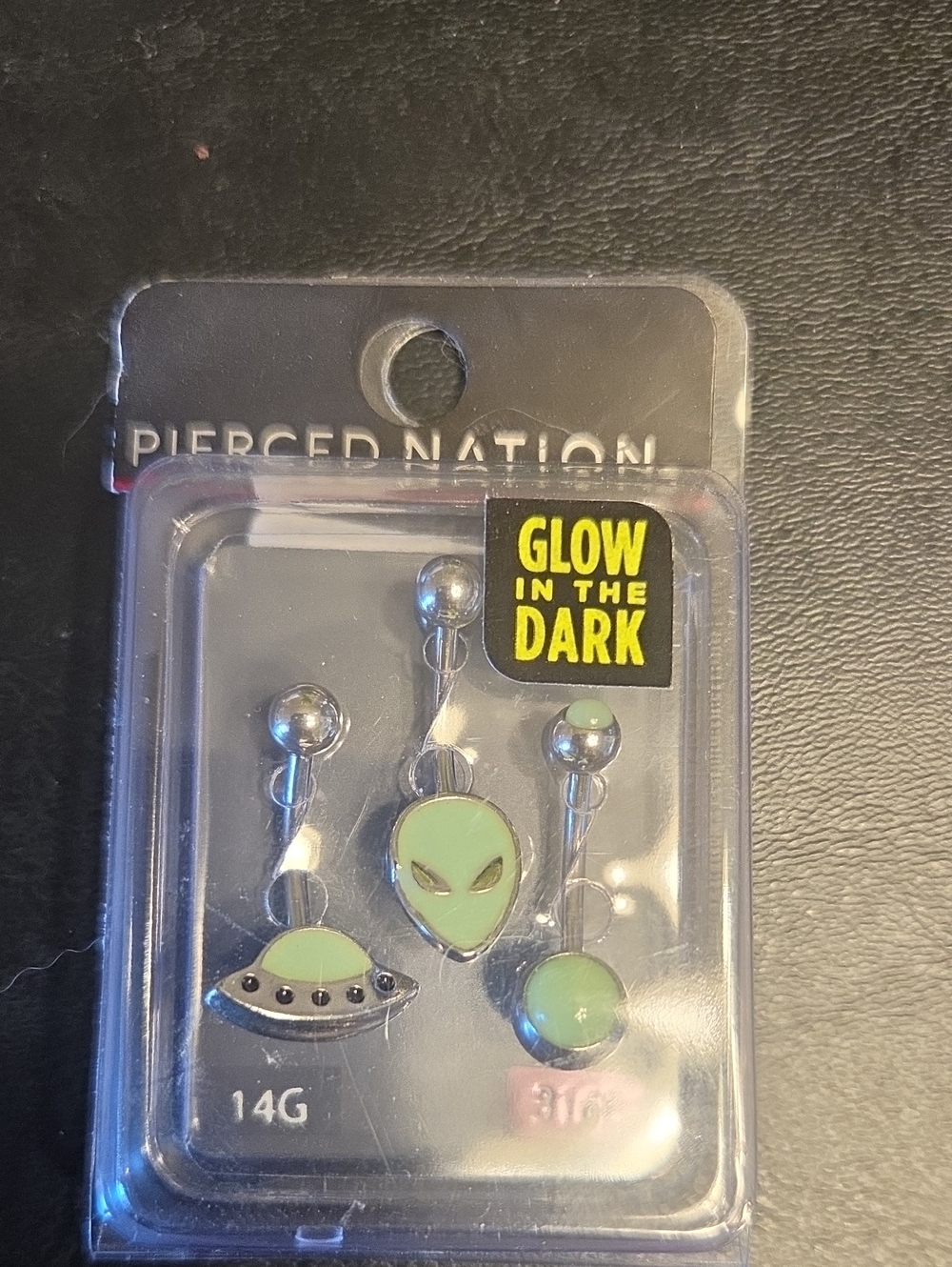 Pierced Nation Glow-in-the-Dark Alien Navel Ring Set - Light Green